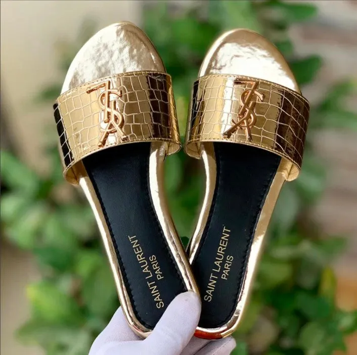YSL CROCODILE FLAT (GOLD)